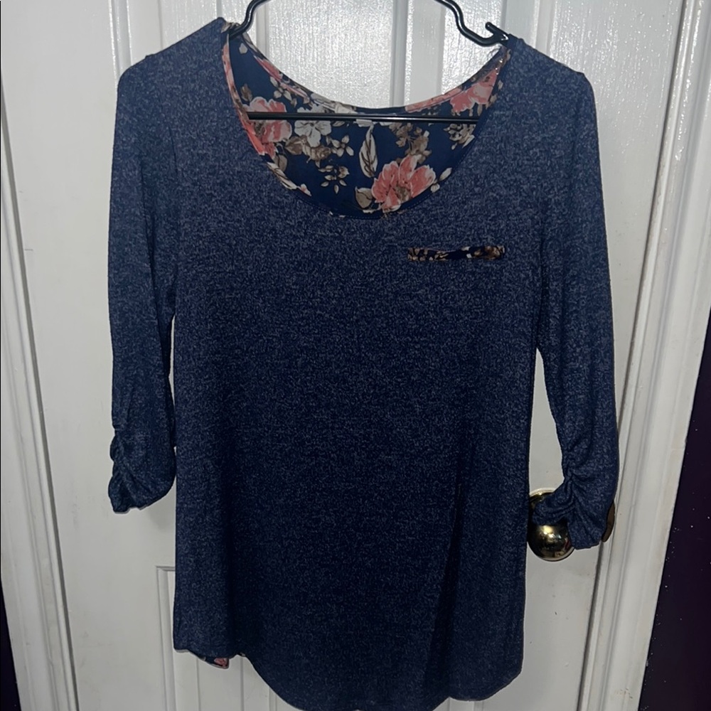 Floral Lined Blue Top